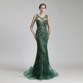 Elegant Vintage Heavy Rhinestone Beaded Tulle Mermaid Evening Dress - FashionByTeresa